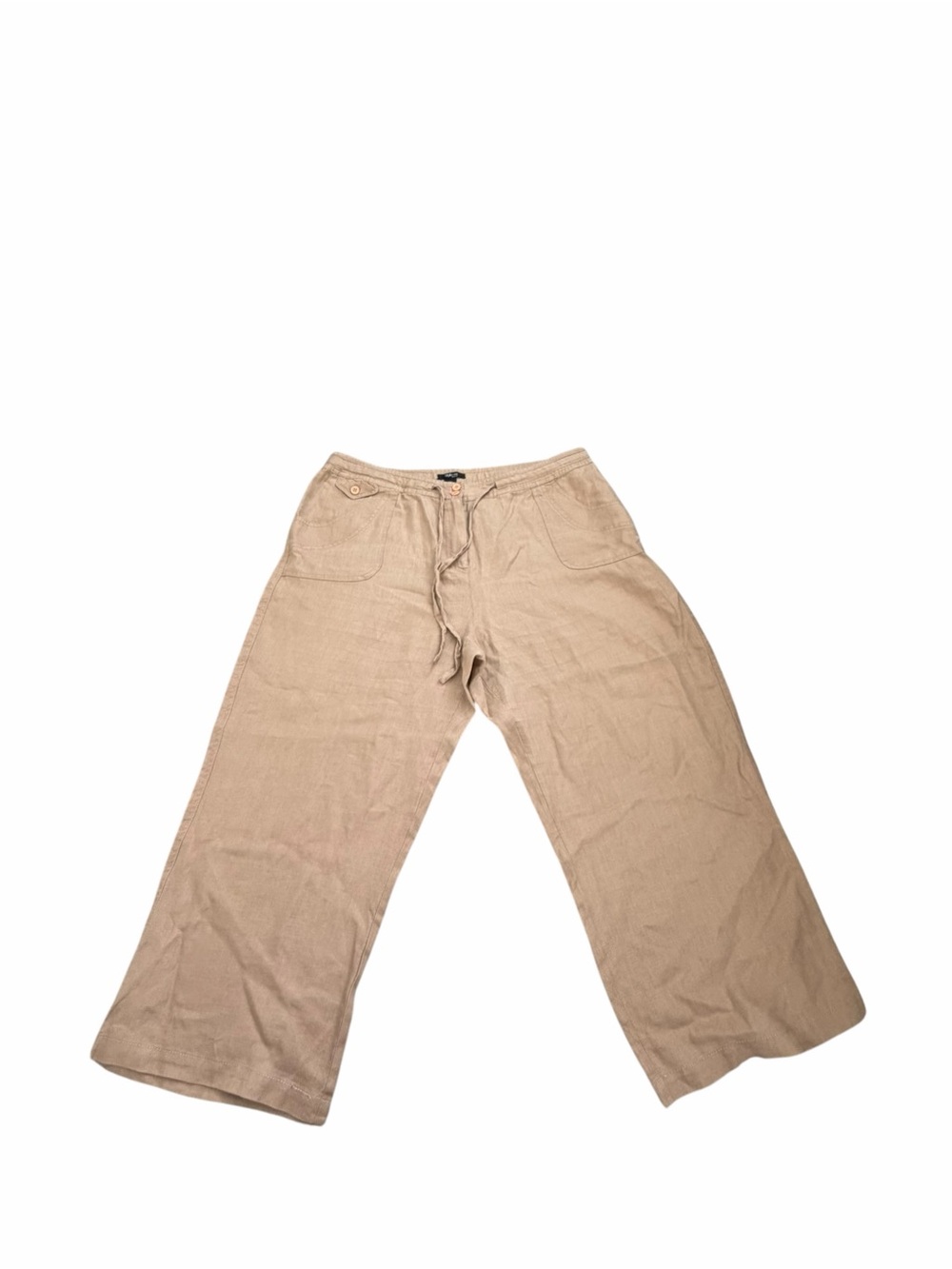 Style & Co Woman Linen Pants 18W Tan Beige Wide Leg Drawstring Casual Pockets